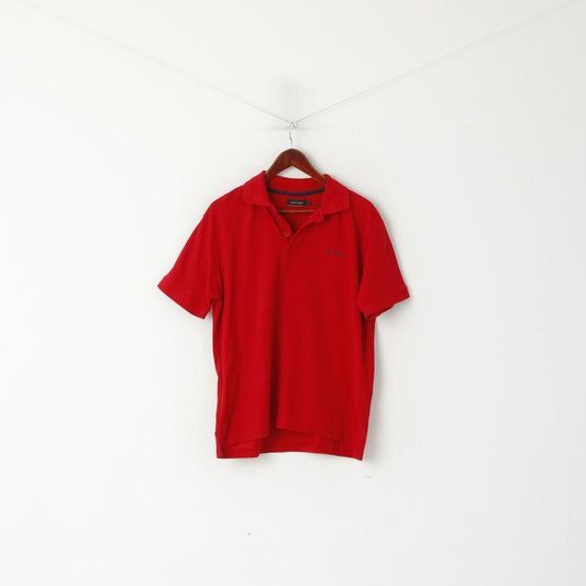 Pierre Cardin Men L (M) Polo Shirt Red Cotton Plain Logo Detailed Buttons Classic Top