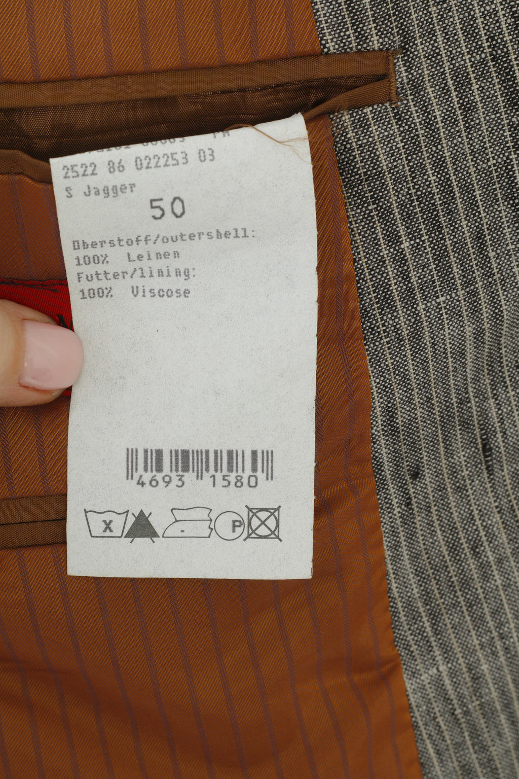 Gino Marcello Men 50 40 Blazer Grey Striped 100% Linen Single Breasted Jacket