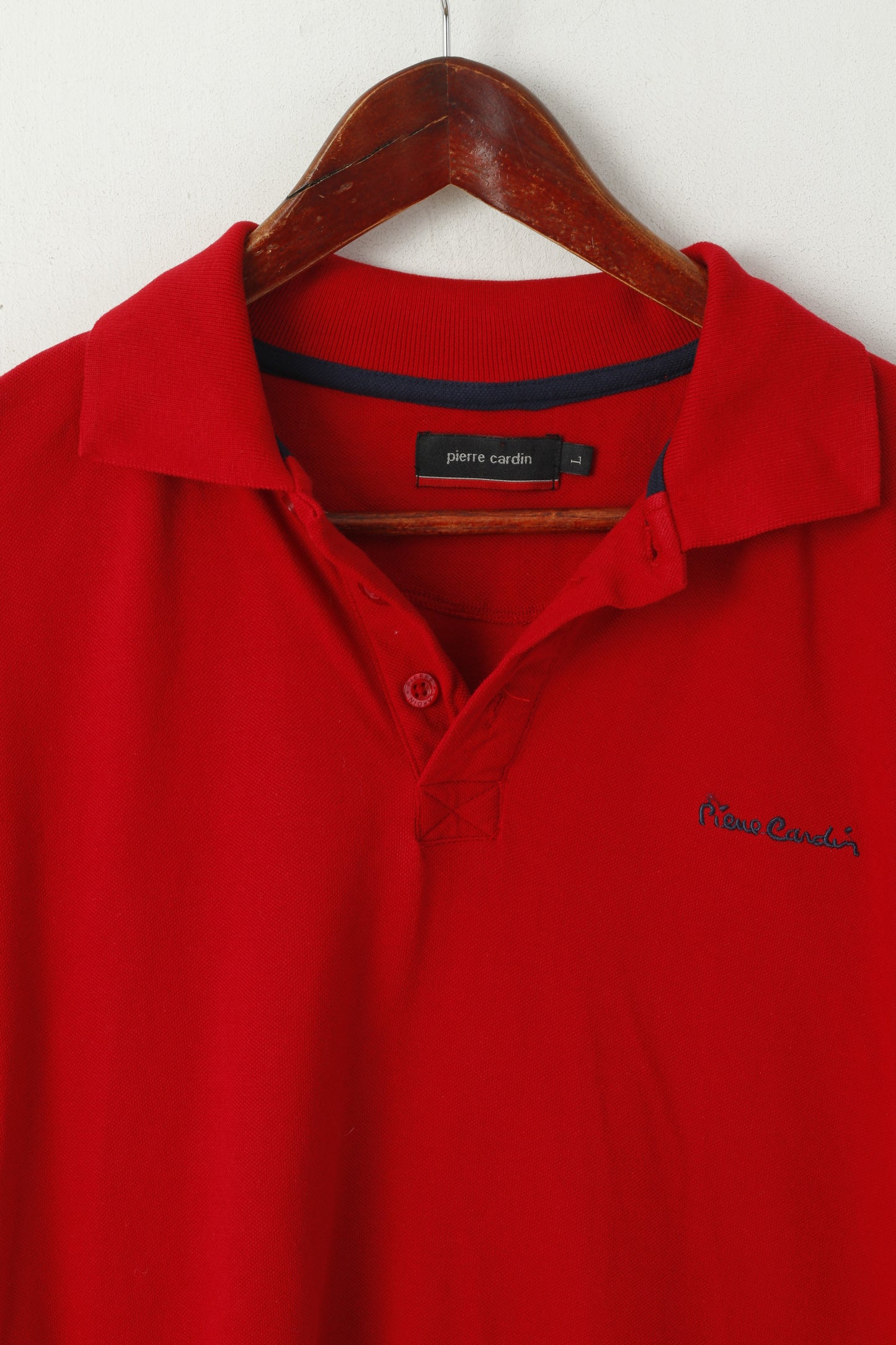 Pierre Cardin Homme L (M) Polo Rouge Coton Uni Logo Boutons Détaillés Haut Classique