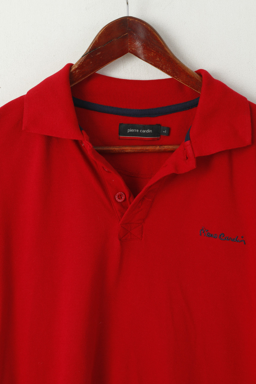 Polo Pierre Cardin da uomo L (M) in cotone rosso tinta unita con logo dettagliato e bottoni classici