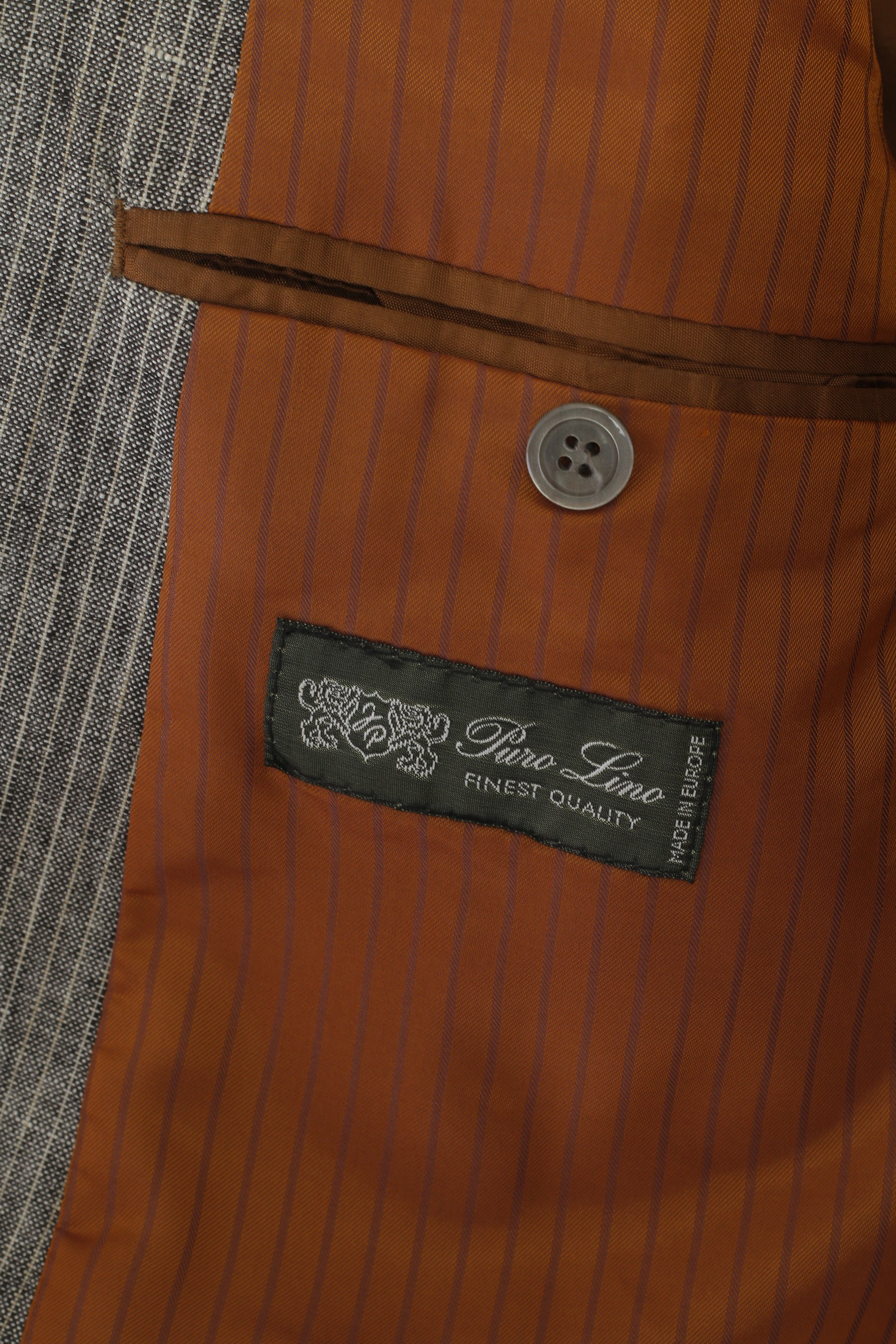 Gino Marcello Men 50 40 Blazer Grey Striped 100% Linen Single Breasted Jacket