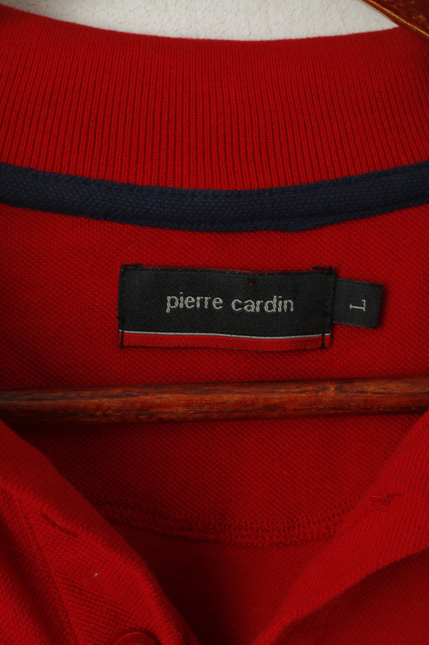 Pierre Cardin Men L (M) Polo Shirt Red Cotton Plain Logo Detailed Buttons Classic Top