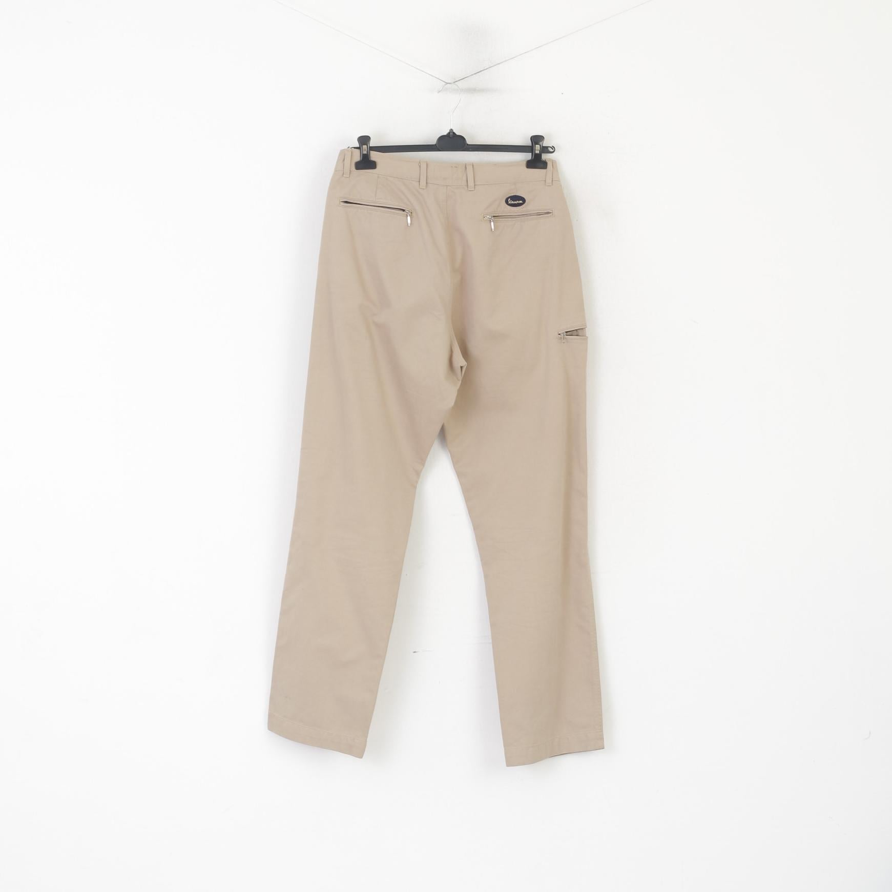 Vespa Homme 36 52 Pantalon Beige 100% Coton Jambe Droite Pantalon Classique Fabriqué en Italie