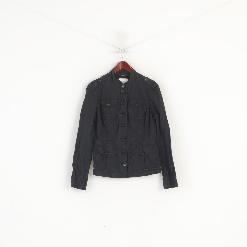 Timberland Women XS Jacket Black Cotton Military Single Breasted Lightweight Top