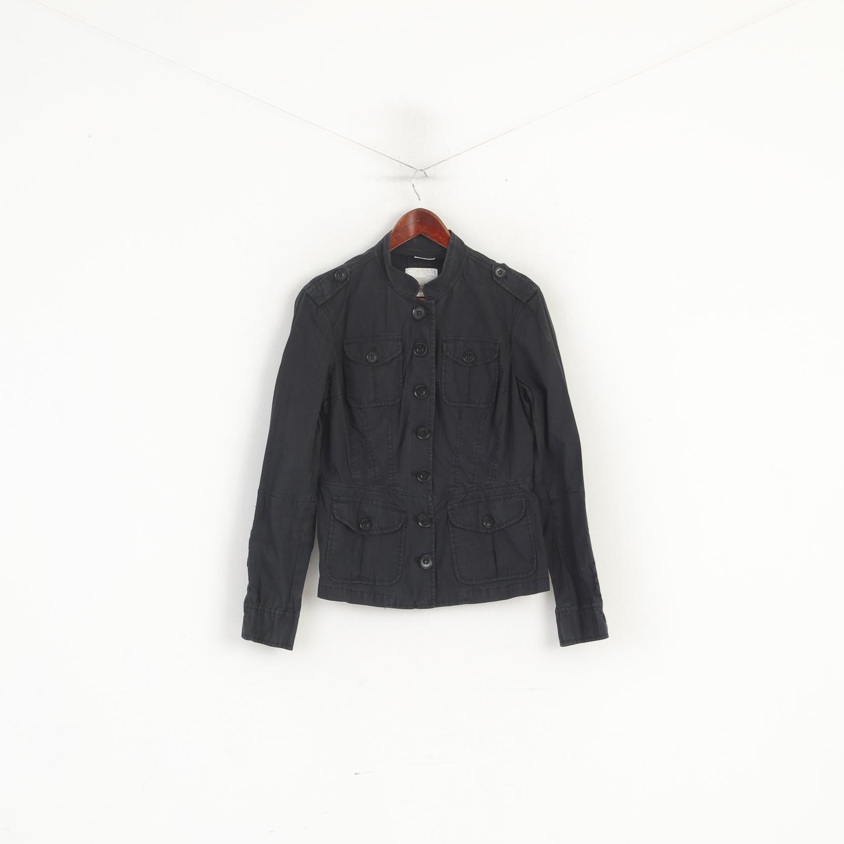 Timberland Women XS Jacket Black Cotton Military Single Breasted Lightweight Top