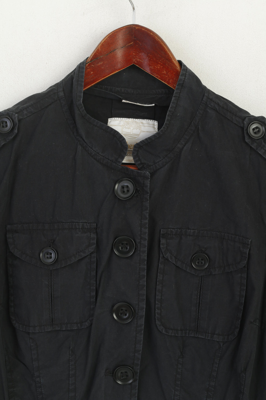 Timberland Women XS Jacket Black Cotton Military Single Breasted Lightweight Top