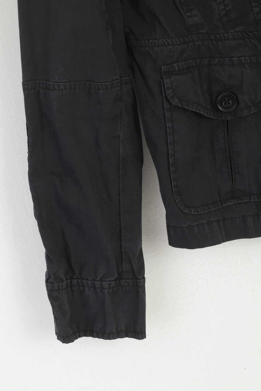 Timberland Women XS Jacket Black Cotton Military Single Breasted Lightweight Top