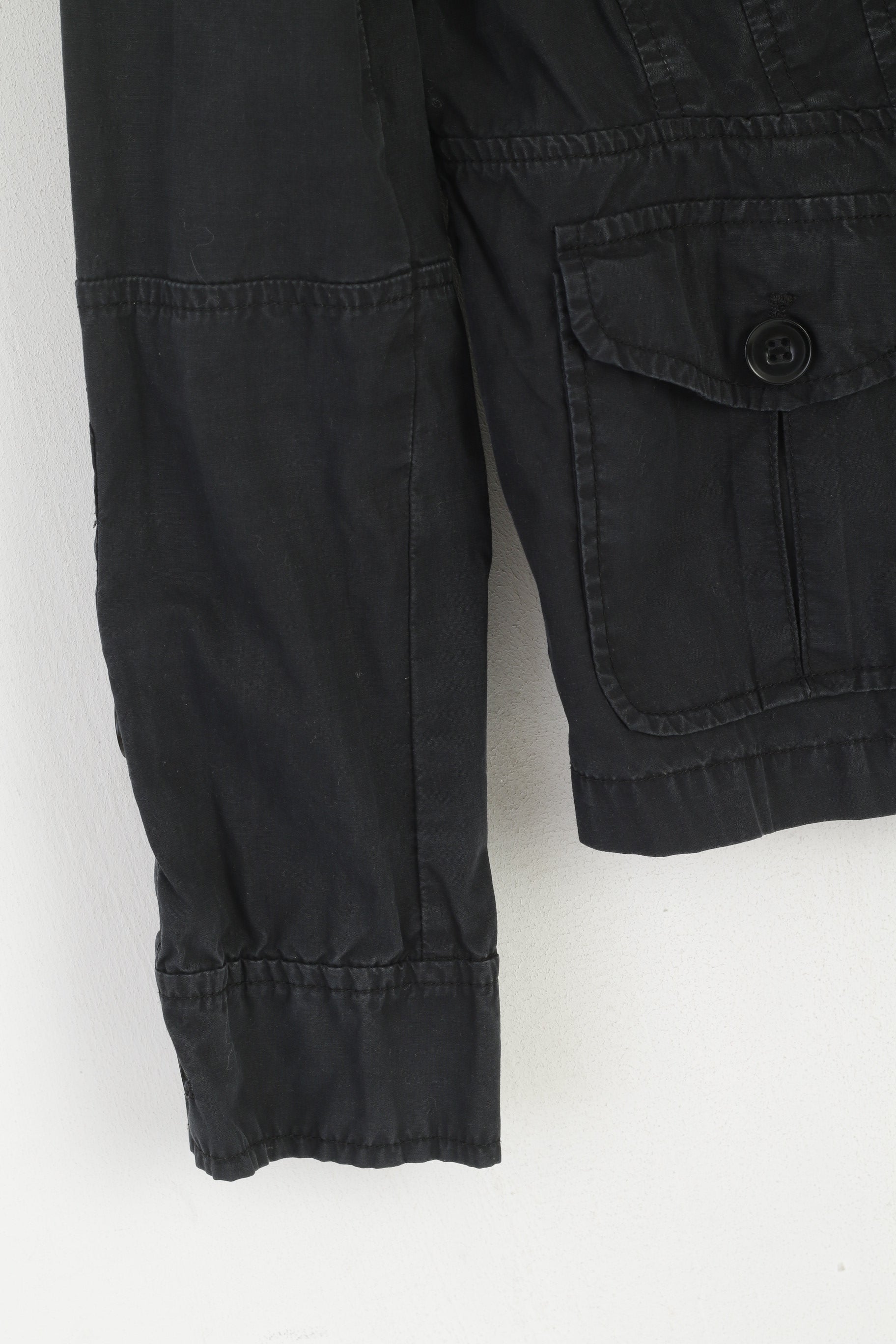 Timberland Women XS Jacket Black Cotton Military Single Breasted Lightweight Top