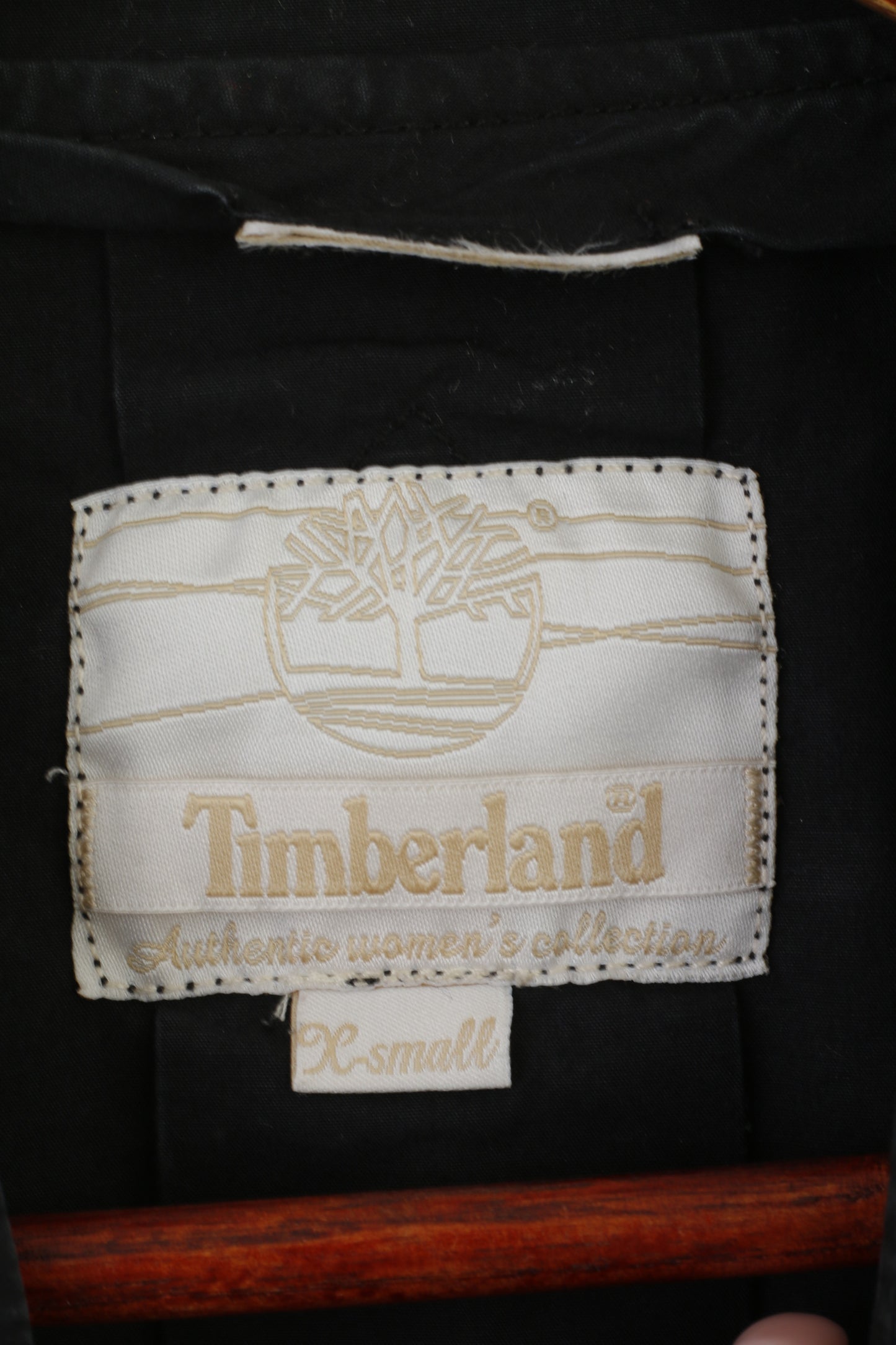 Timberland Femmes XS Veste Noir Coton Militaire Simple Boutonnage Haut Léger