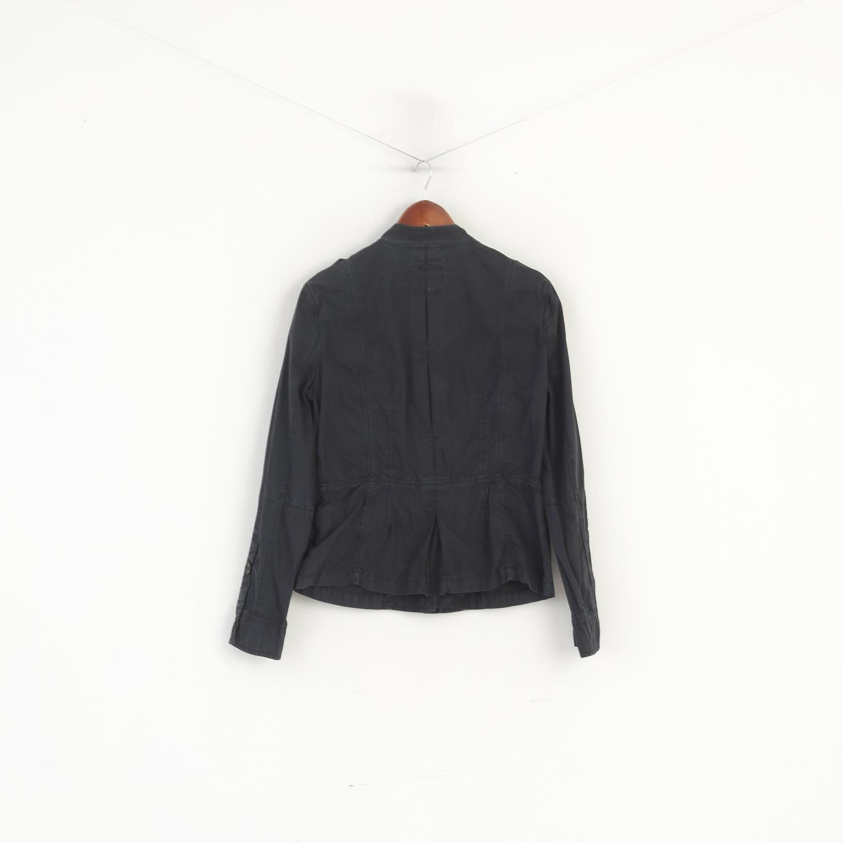 Timberland Women XS Jacket Black Cotton Military Single Breasted Lightweight Top