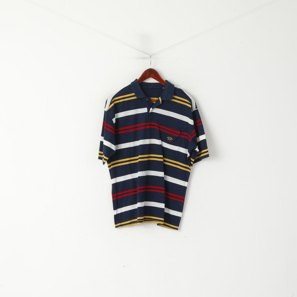 Polo Paul &amp; Shark Yachting da uomo M. Top casual con tasca a righe in cotone blu scuro