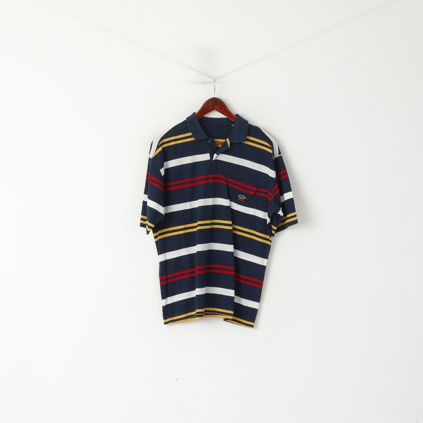 Paul &amp; Shark Yachting Hommes M Polo Marine Coton Rayé Poche Haut Décontracté