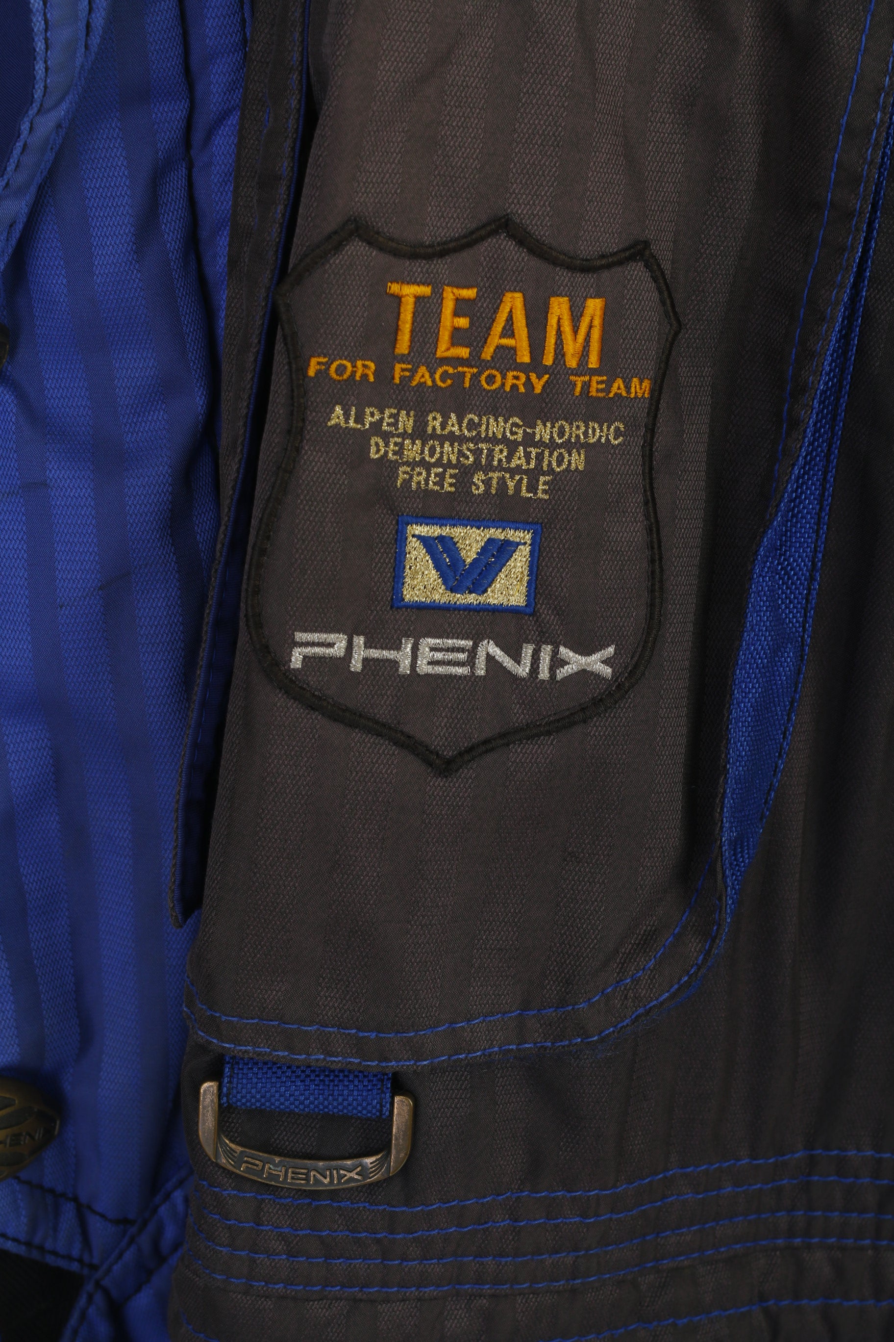 Phenix Men 52 L Ski Jacket Blue Alpen Snowboarding Racing Team Hooded Zip Up Top