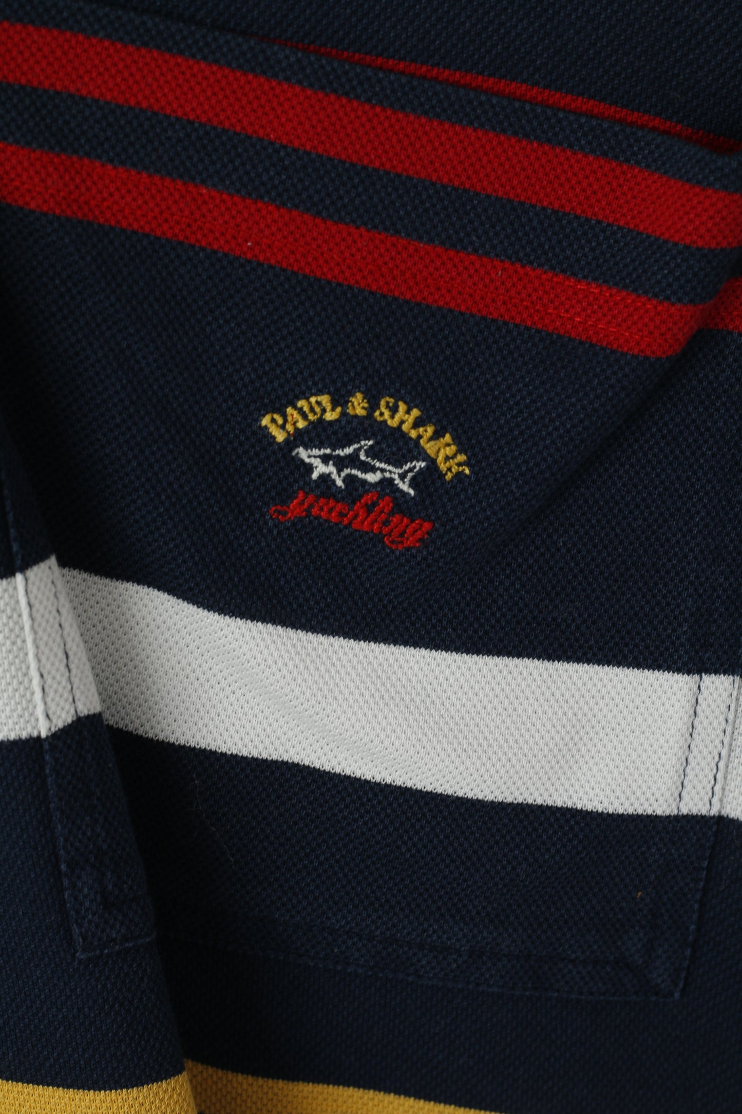 Paul & Shark Yachting Men M Polo Shirt Navy Cotton Striped Pocket Casual Top