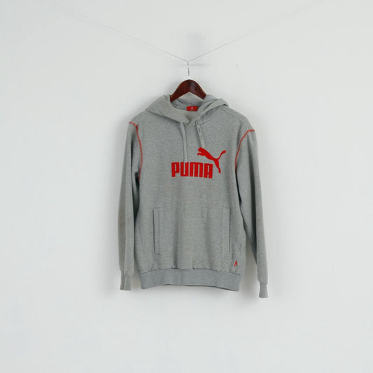 Felpa Puma da uomo in cotone grigio con cappuccio e logo, tasca a marsupio, top sportivo