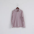 Jaeger Men 17.5 XL Casual Shirt Burgundy Striped Cotton Cuffs Long Sleeve Top