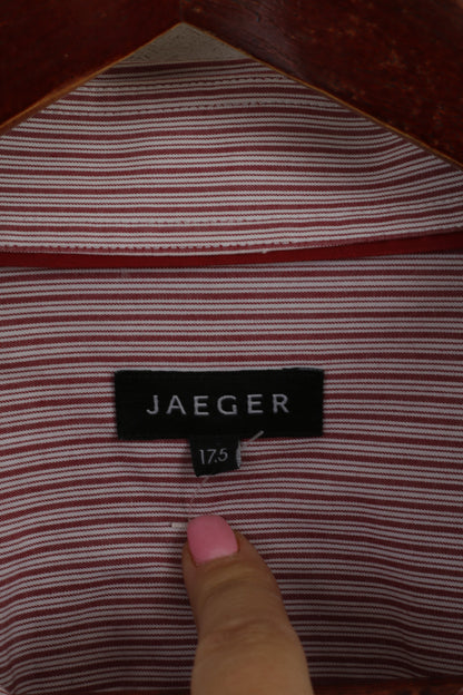 Jaeger Men 17.5 XL Casual Shirt Burgundy Striped Cotton Cuffs Long Sleeve Top