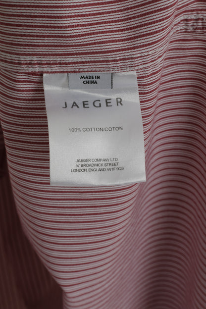 Jaeger Men 17.5 XL Casual Shirt Burgundy Striped Cotton Cuffs Long Sleeve Top