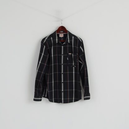 Wrangler Men L (M) Casual Shirt Black Check Cotton Pocket Western Long Sleeve Top