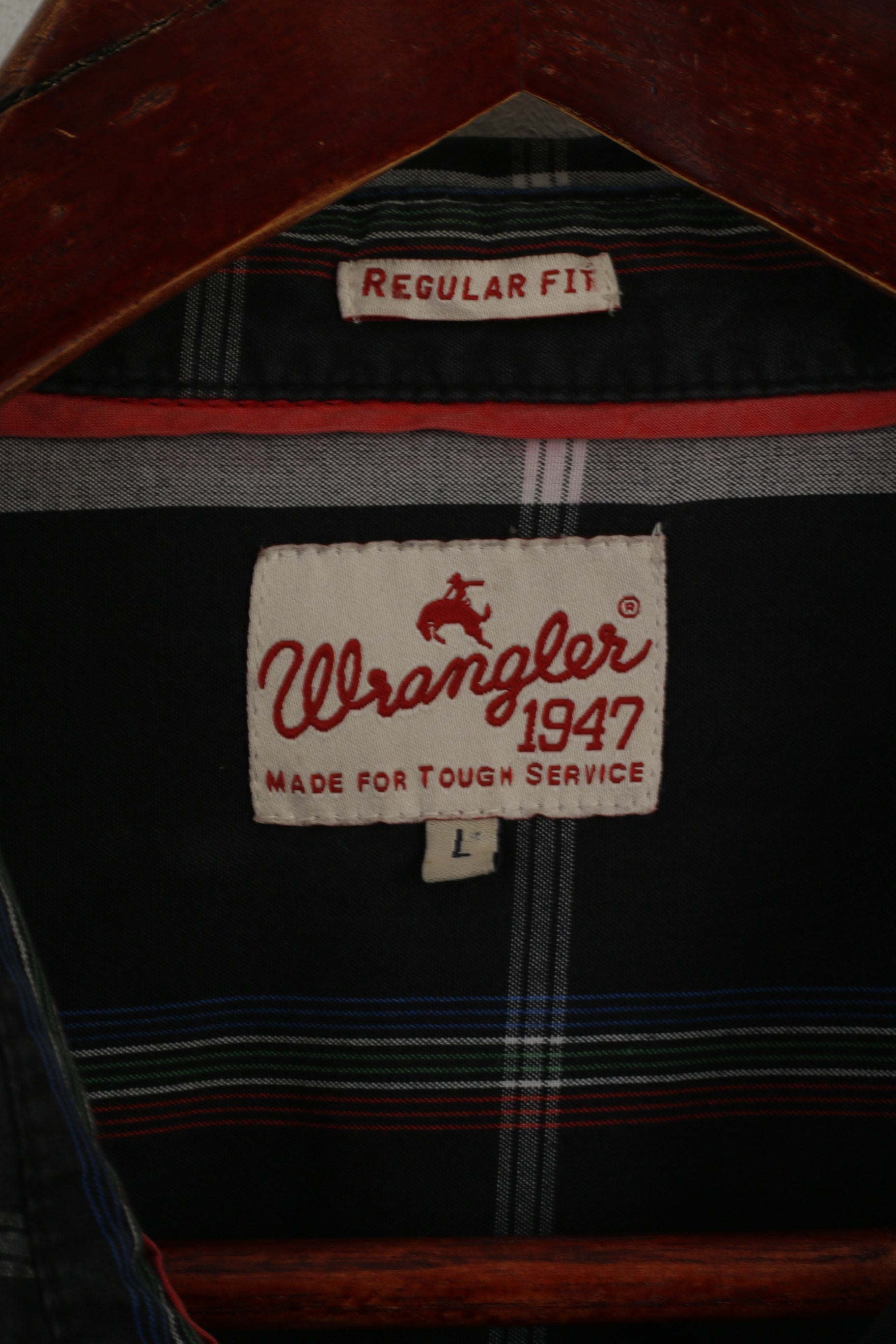 Wrangler Men L (M) Chemise décontractée à carreaux noirs en coton avec poche occidentale à manches longues