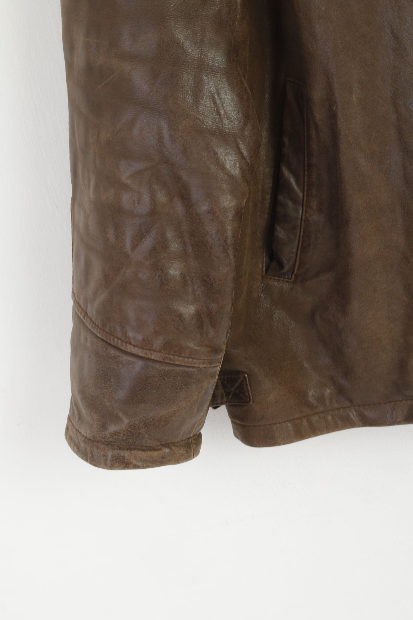 Molltan Men L Jacket Brown Leather Vintage Full Zip Harrington Classic Top