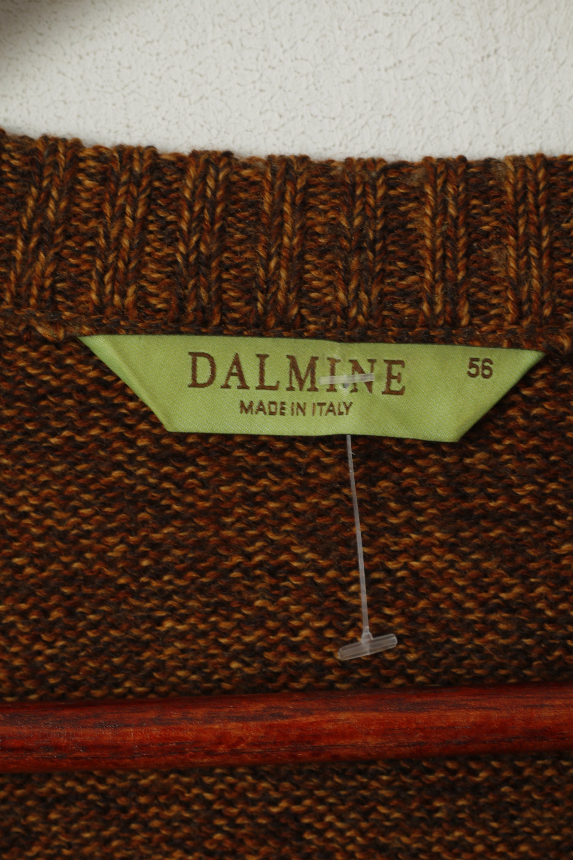 Dalmine Mens 56 XL Jumper Brown 100% New Wool Stretch Made in Italy Sweater
