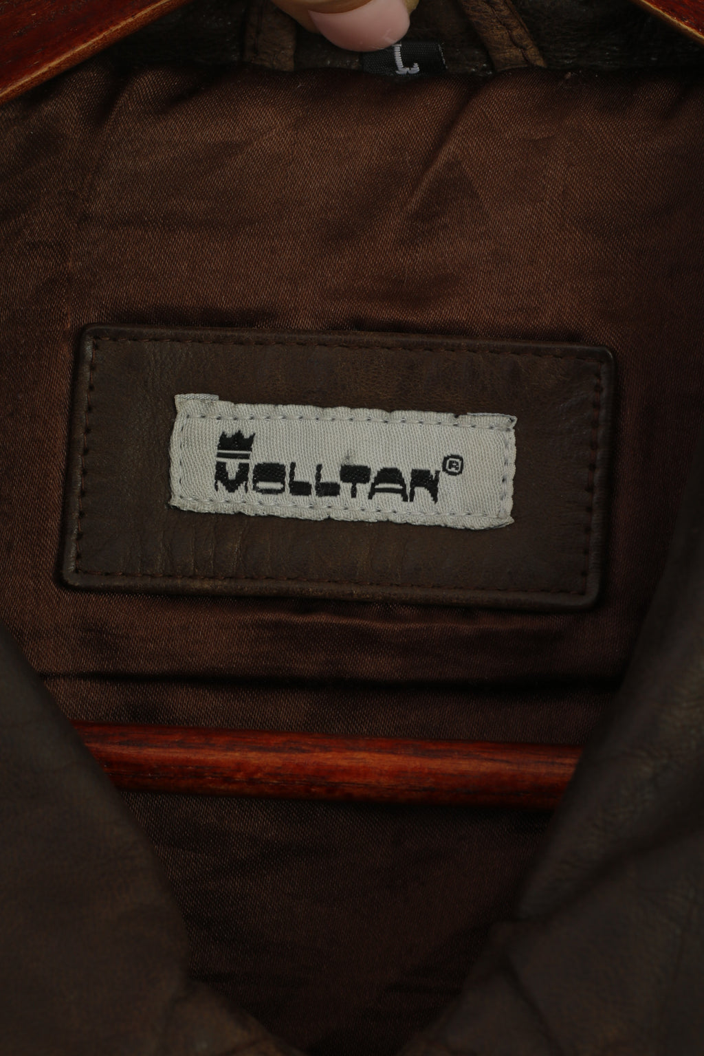 Molltan Men L Jacket Brown Leather Vintage Full Zip Harrington Classic Top