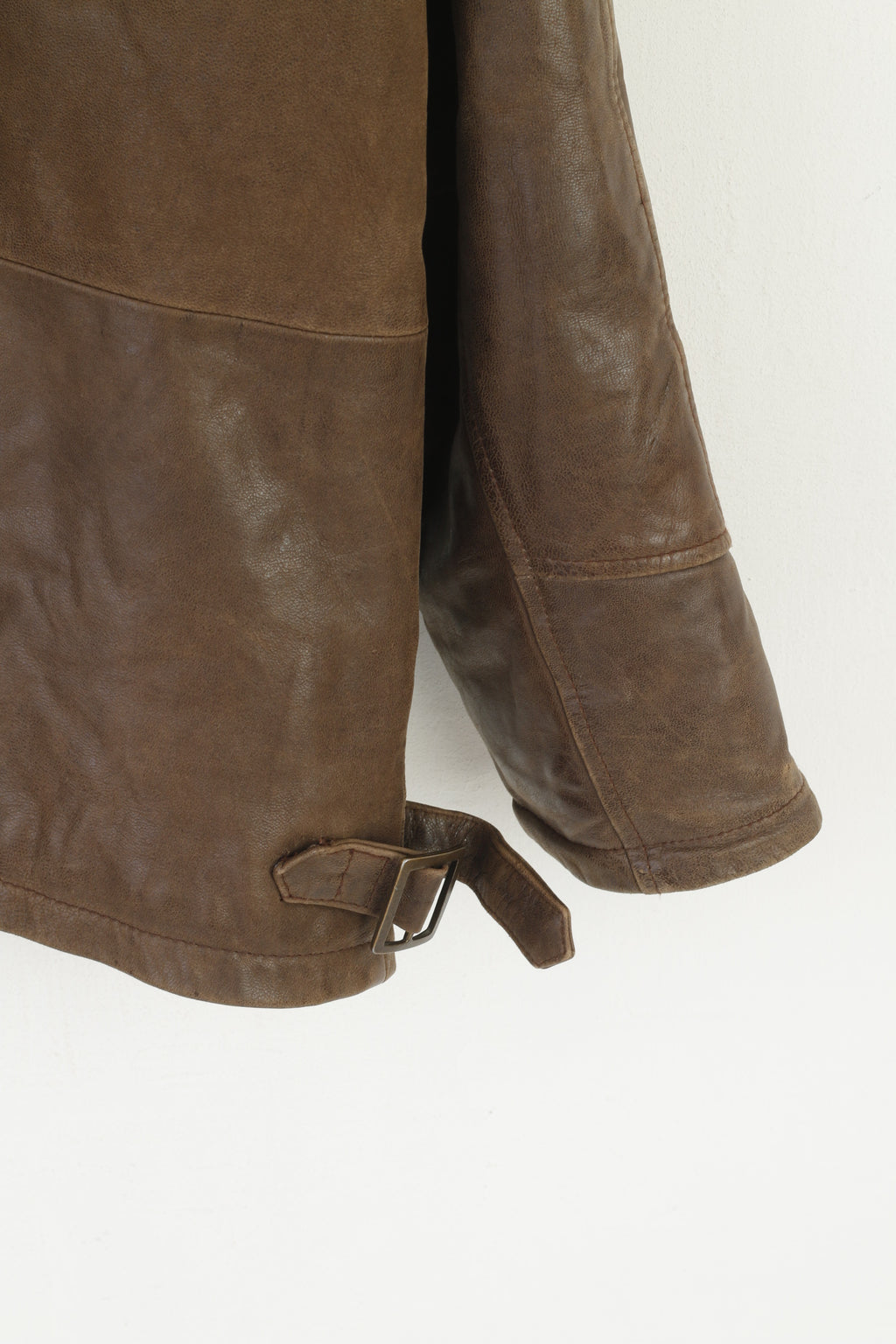 Molltan Men L Jacket Brown Leather Vintage Full Zip Harrington Classic Top