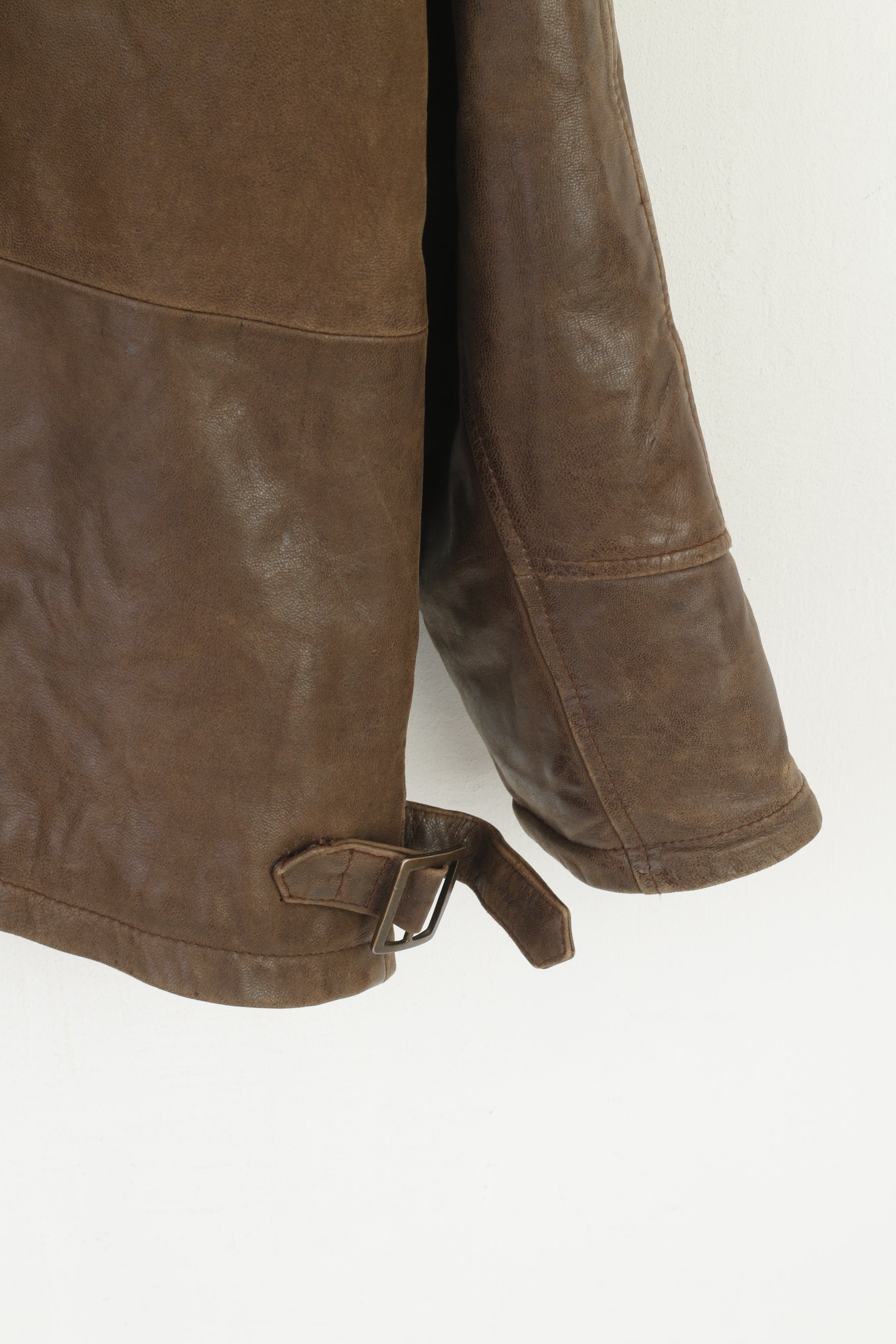 Molltan Men L Jacket Brown Leather Vintage Full Zip Harrington Classic Top