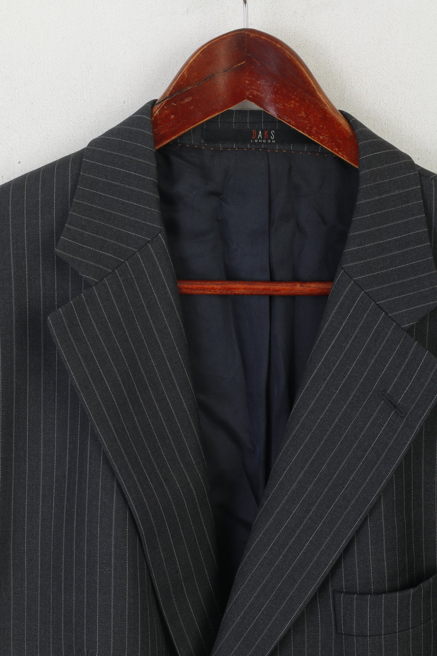 DAKS London Men 54 44 Blazer Gray Wool Striped Vintage Single Breasted Jacket