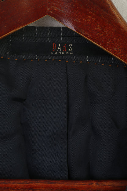 DAKS London Men 54 44 Blazer Giacca monopetto vintage a righe in lana grigia