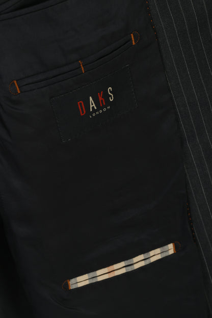 DAKS London Hommes 54 44 Blazer Gris Laine Rayé Vintage Veste Simple Boutonnage