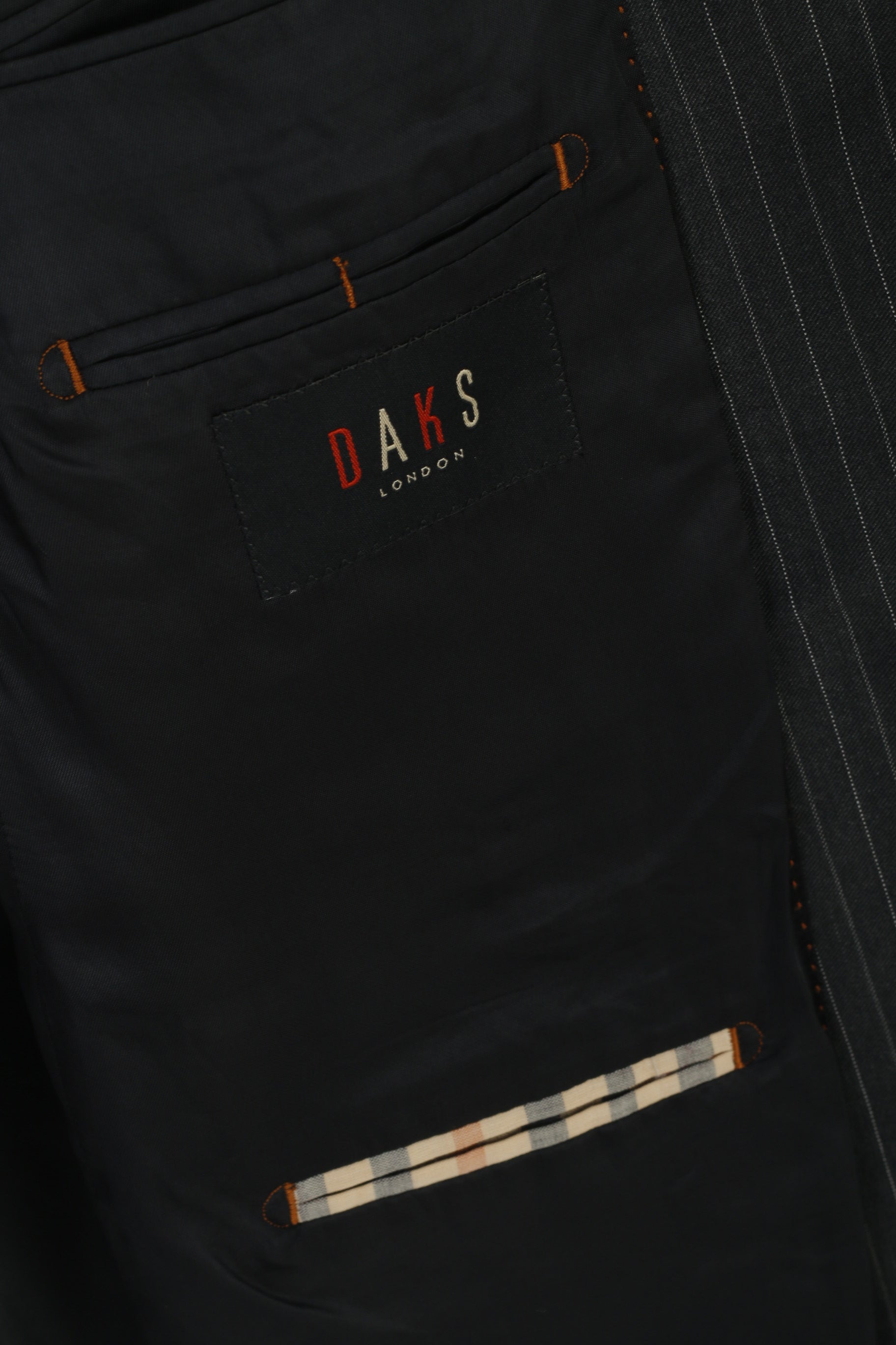DAKS London Men 54 44 Blazer Gray Wool Striped Vintage Single Breasted Jacket