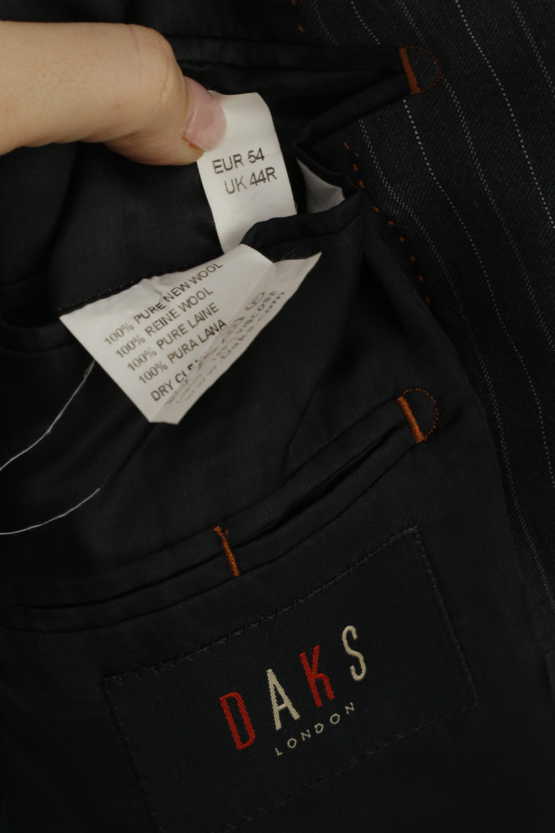 DAKS London Men 54 44 Blazer Gray Wool Striped Vintage Single Breasted Jacket