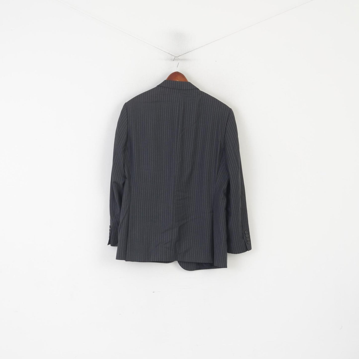 DAKS London Men 54 44 Blazer Gray Wool Striped Vintage Single Breasted Jacket
