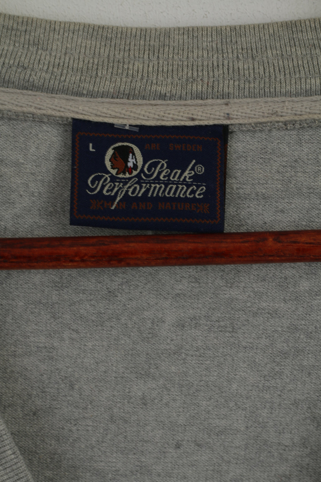 Peak Performance Men L (M) Sweatshirt Gris Coton Bouton Avant Col V Nature Top