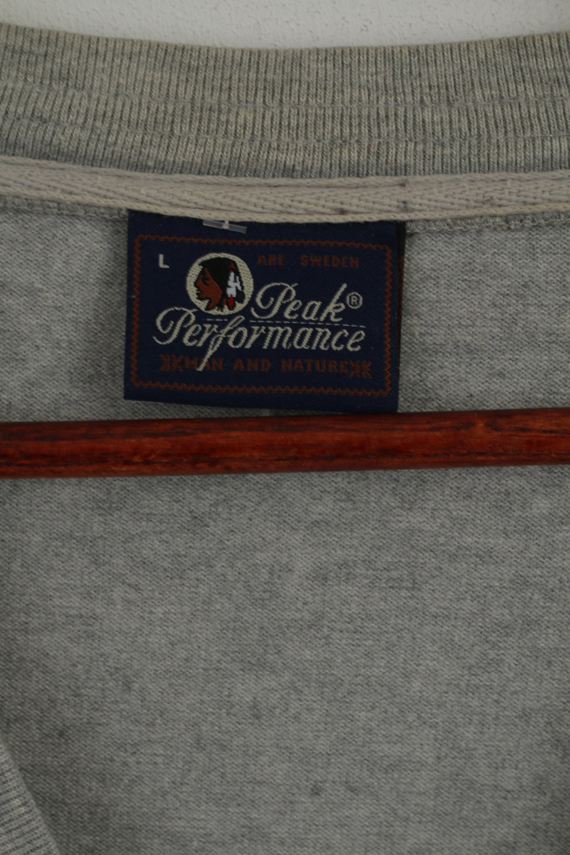 Peak Performance Men L (M) Sweatshirt Gris Coton Bouton Avant Col V Nature Top