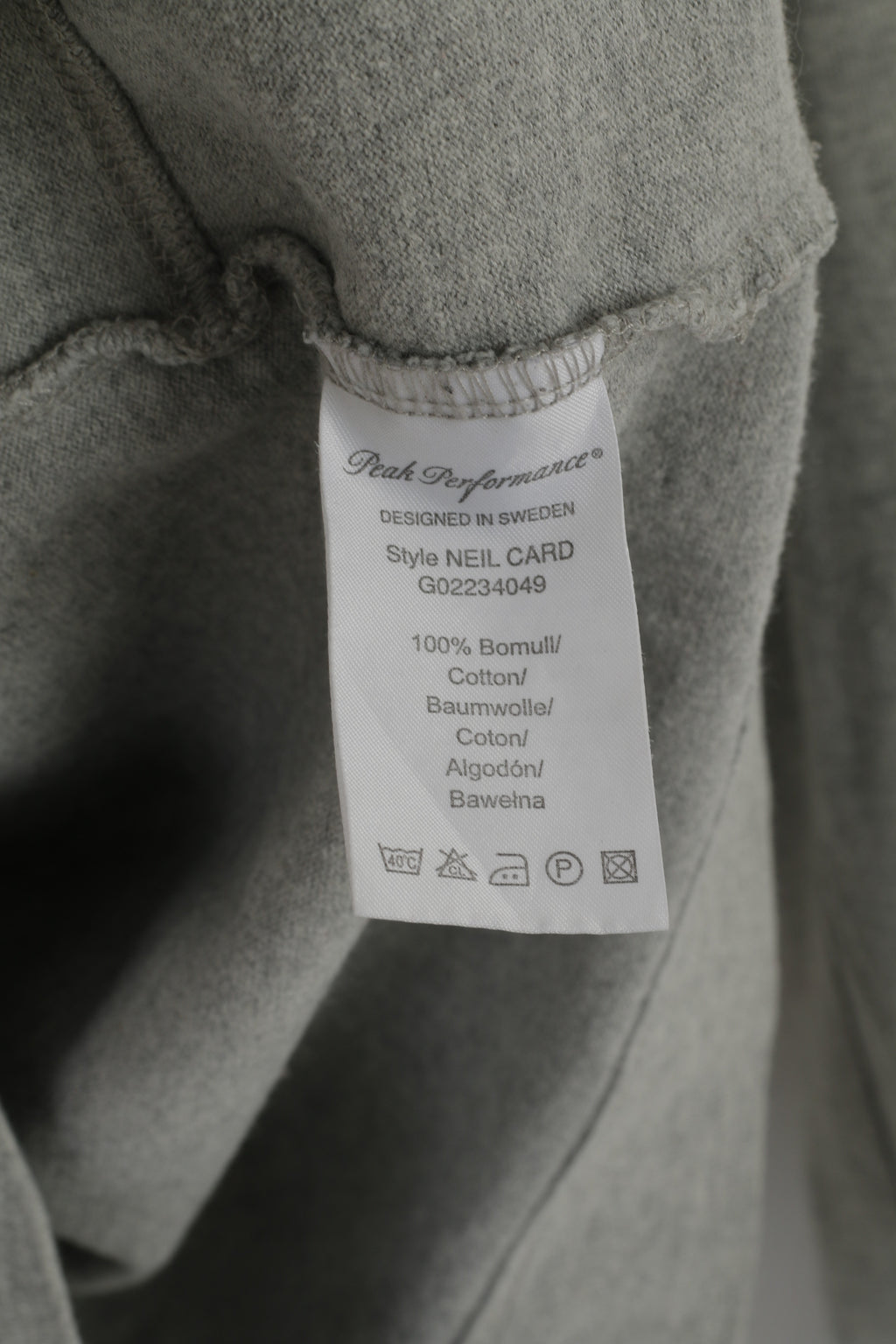 Peak Performance Men L (M) Sweatshirt Gris Coton Bouton Avant Col V Nature Top