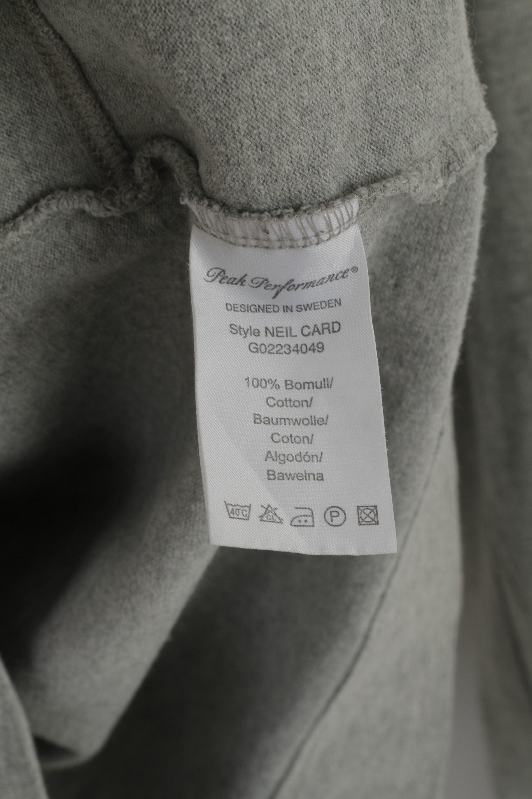 Peak Performance Men L (M) Sweatshirt Gris Coton Bouton Avant Col V Nature Top