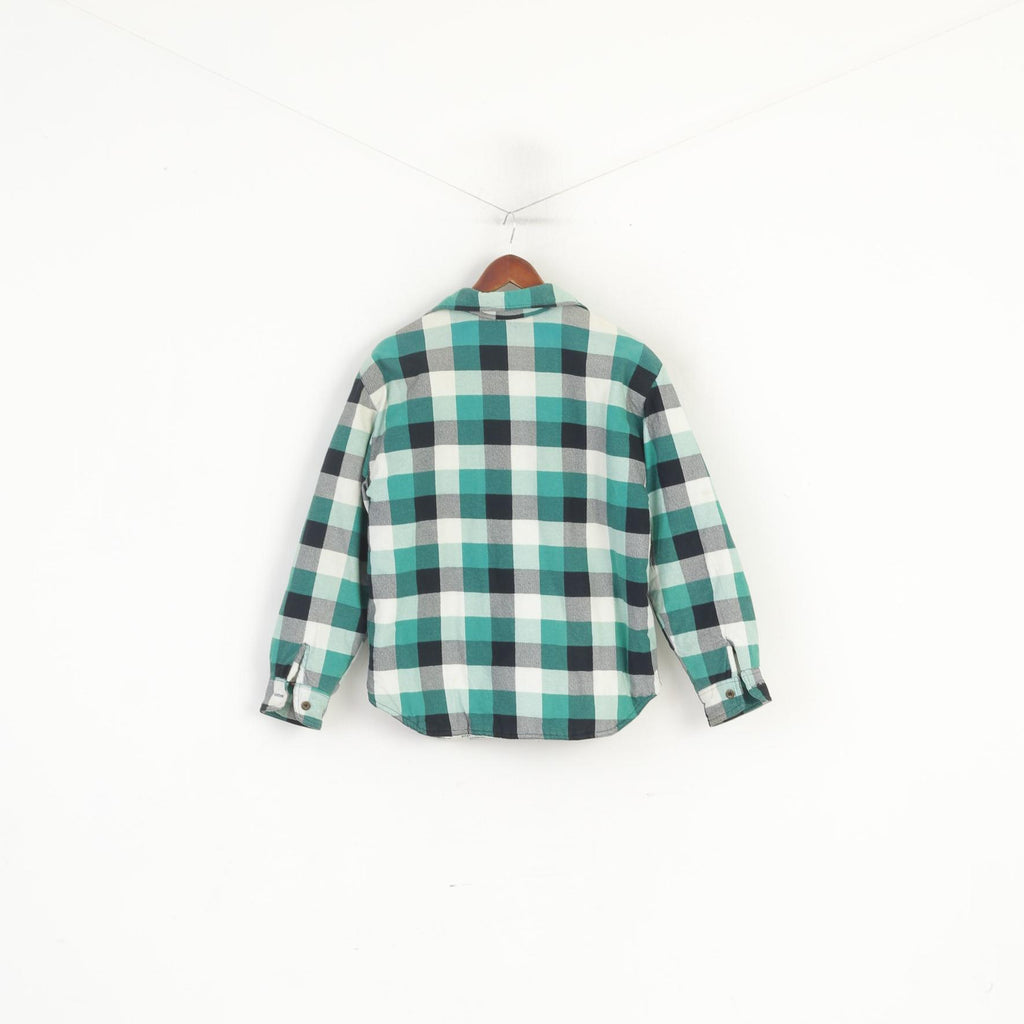 Vintage Men M Casual Shirt Green Check Padded Football Print Lined Top