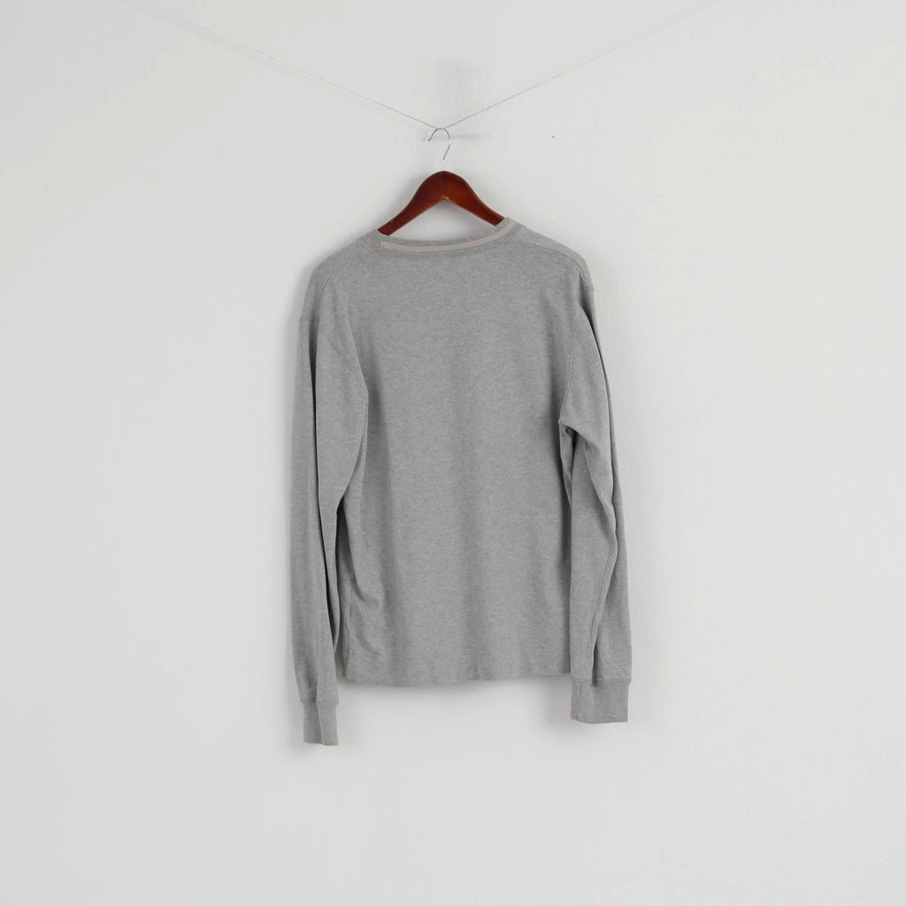 Peak Performance Men L (M) Sweatshirt Gris Coton Bouton Avant Col V Nature Top