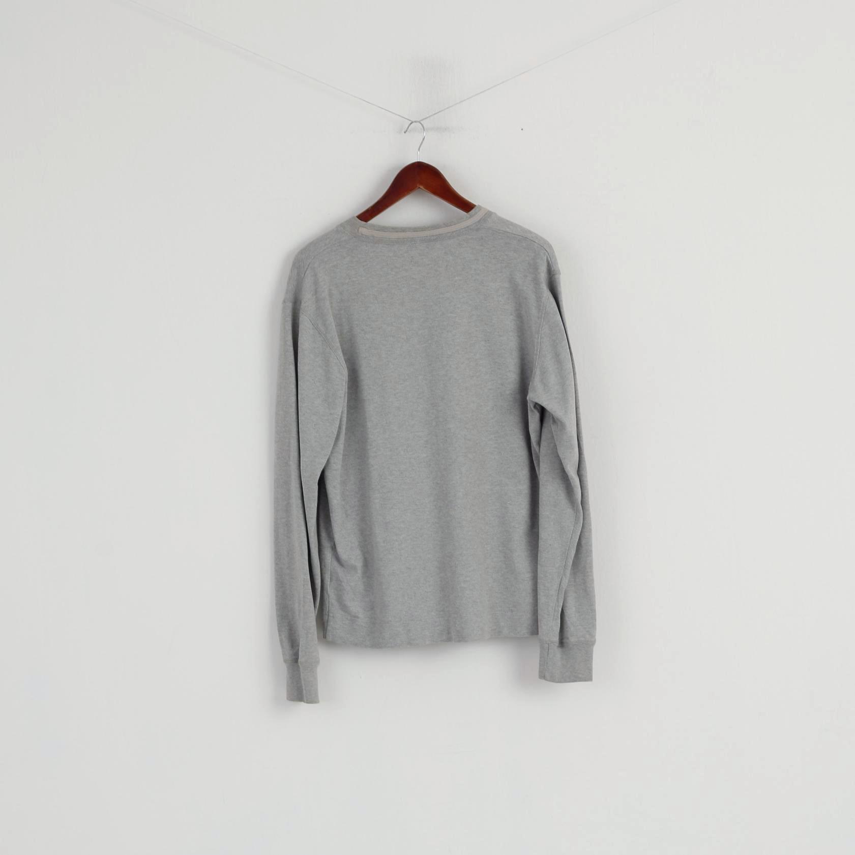 Peak Performance Men L (M) Sweatshirt Gris Coton Bouton Avant Col V Nature Top