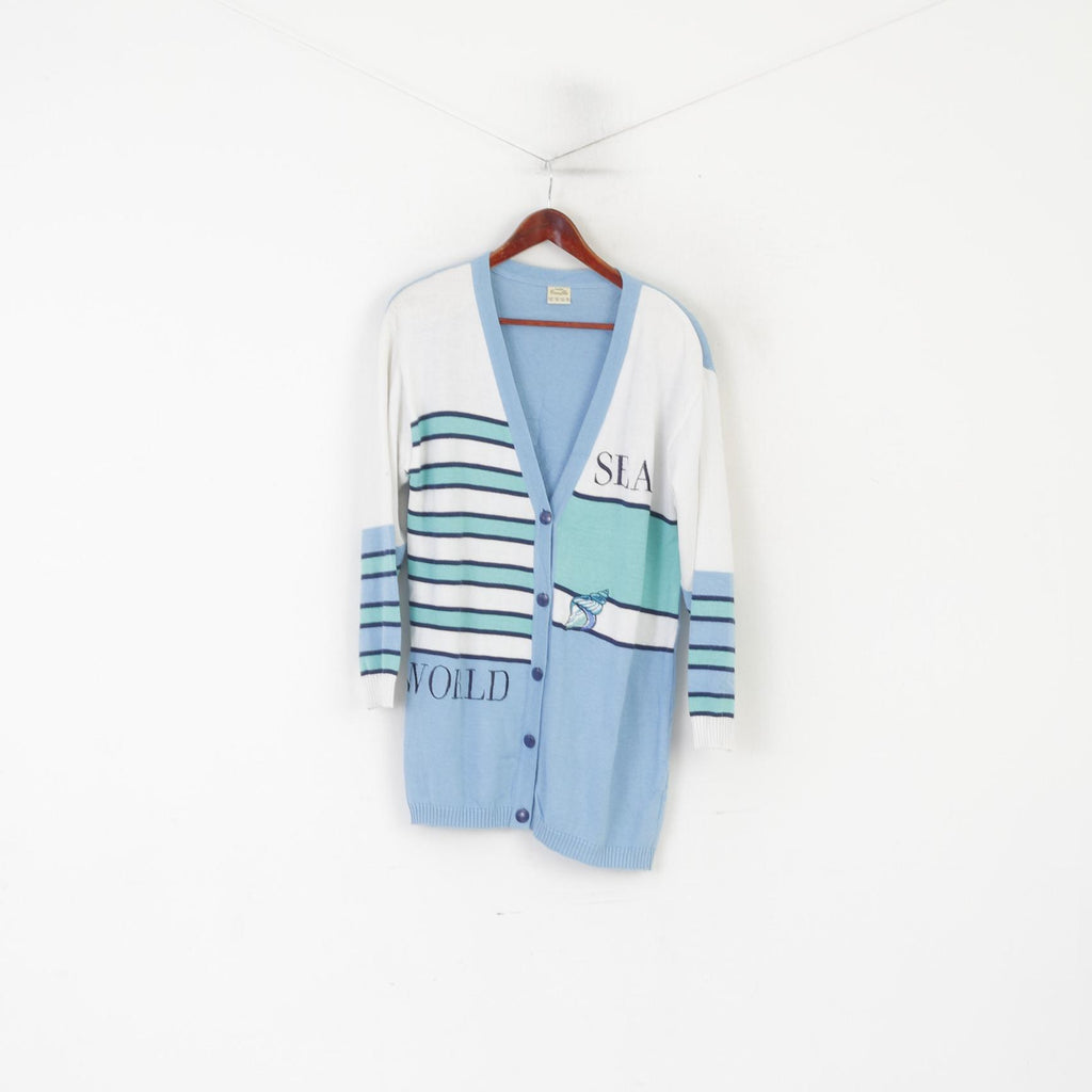 Creation Camilla Women 40 14 Cardigan Blue Marine Striped Shoulder Pads Sweater