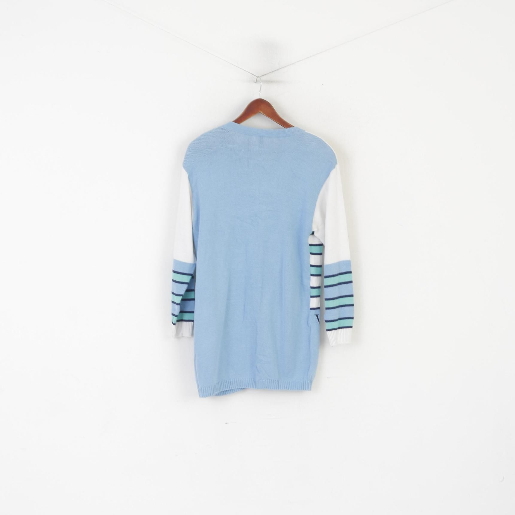 Creation Camilla Women 40 14 Cardigan Blue Marine Striped Shoulder Pads Sweater