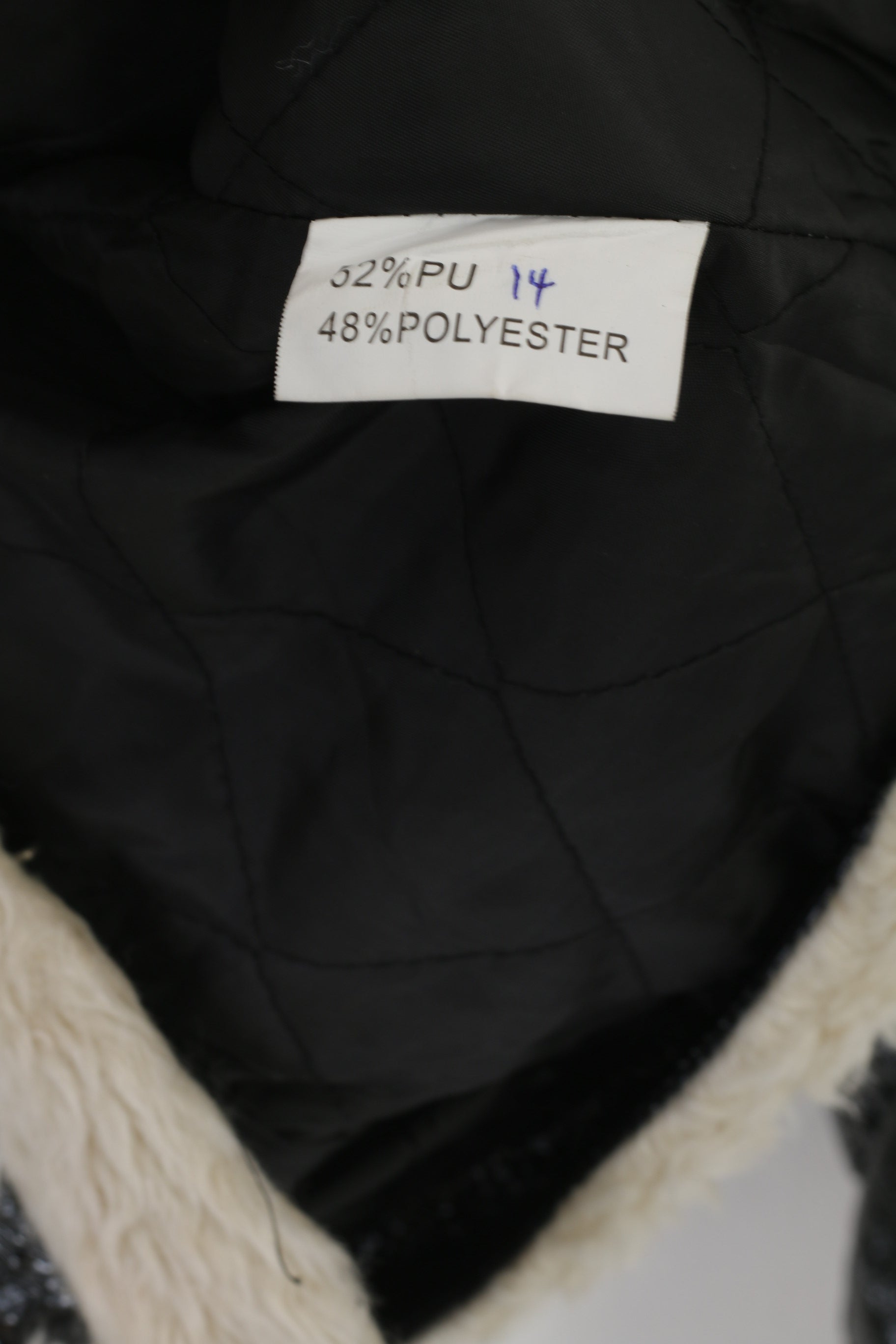 Escandelle Women XL (L)  Jacket Black Shiny Crinkle Faux Fur Colllar Biker Top