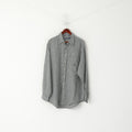 Nautica Men L (XL) Casual Shirt Green Check Vintage Linen Long Sleeve Pocket Top