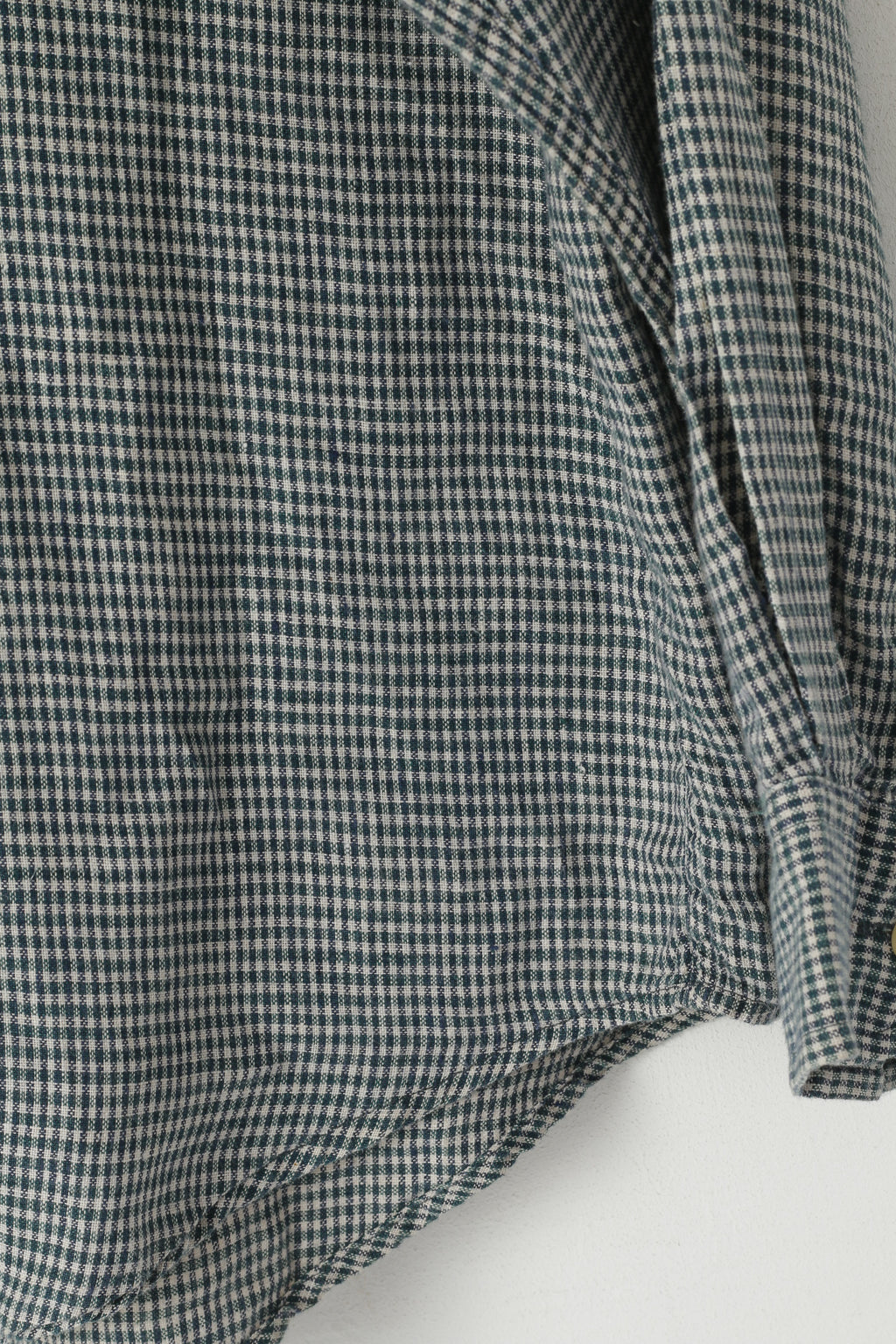 Nautica Men L (XL) Casual Shirt Green Check Vintage Linen Long Sleeve Pocket Top