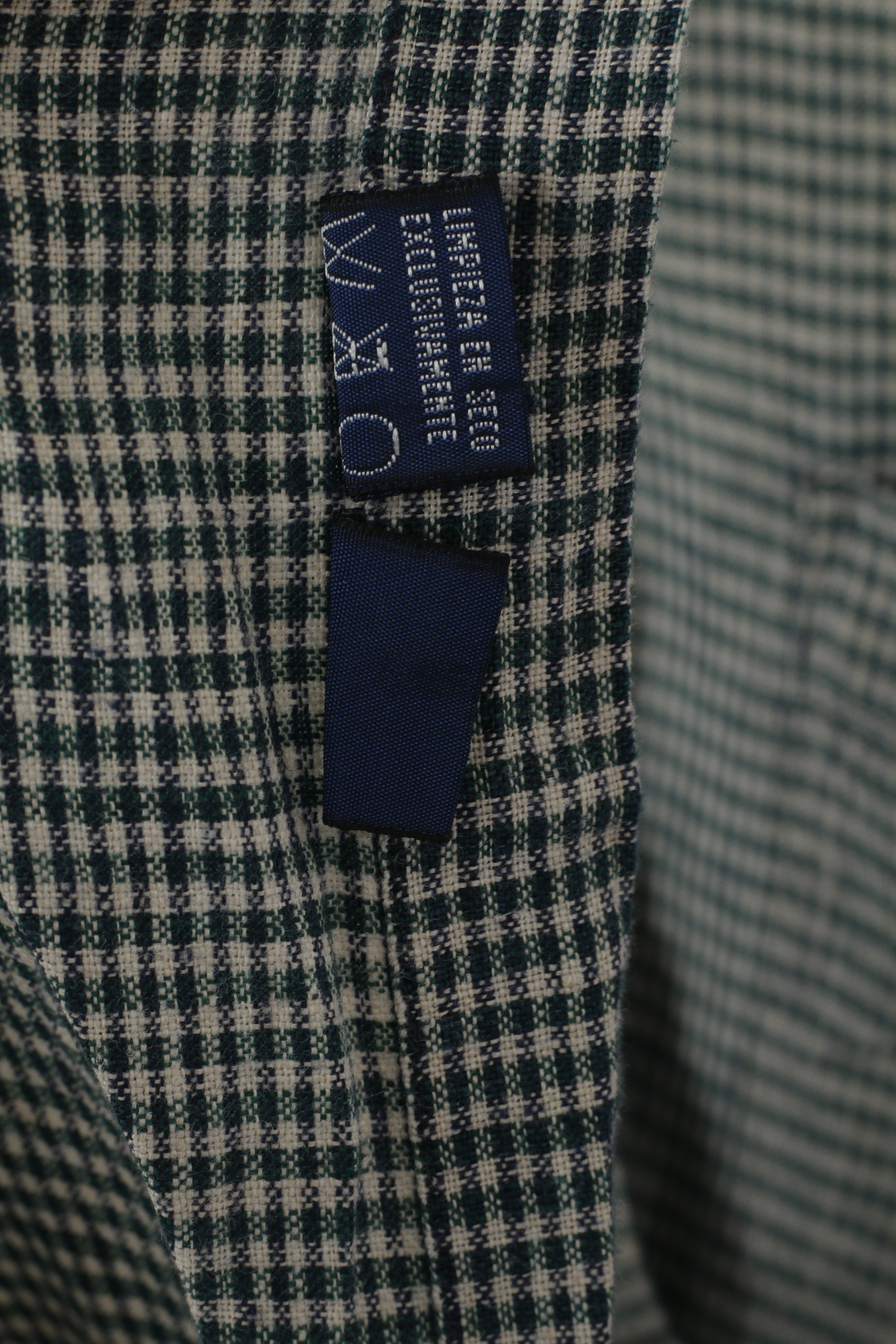 Nautica Men L (XL) Casual Shirt Green Check Vintage Linen Long Sleeve Pocket Top