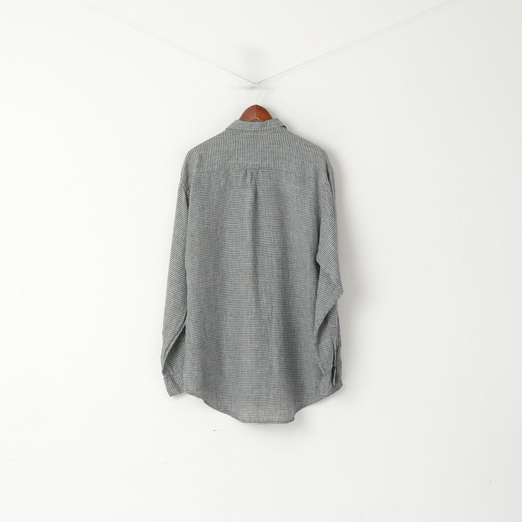 Nautica Men L (XL) Casual Shirt Green Check Vintage Linen Long Sleeve Pocket Top