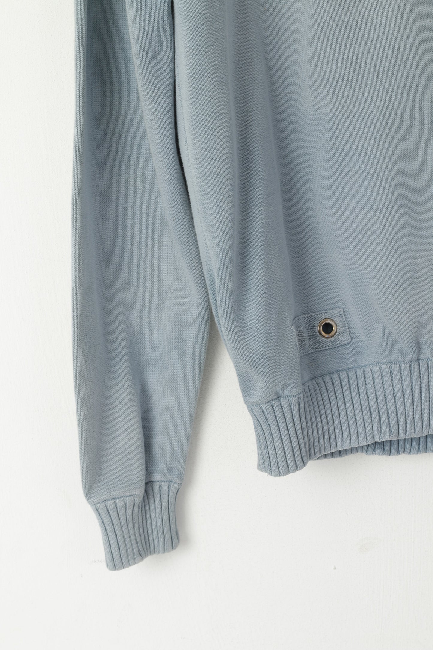 Hugo Boss Hommes L (S) Jumper Bleu Coton Délavé Zip Neck Classic Plain Sweater